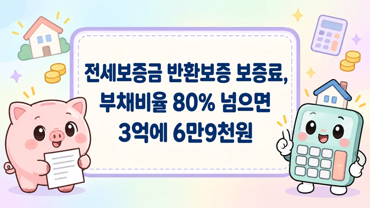 전세보증금 반환보증 보증료 부채비율 80% 기준을 계산기로 확인하는 파스텔톤 일러스트