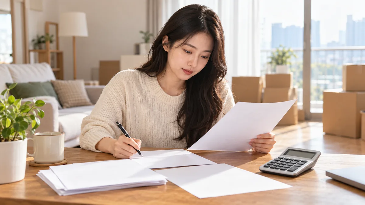 전세대출 소득공제 조건을 확인하려고 임대차계약서와 대출 서류를 살펴보는 모습