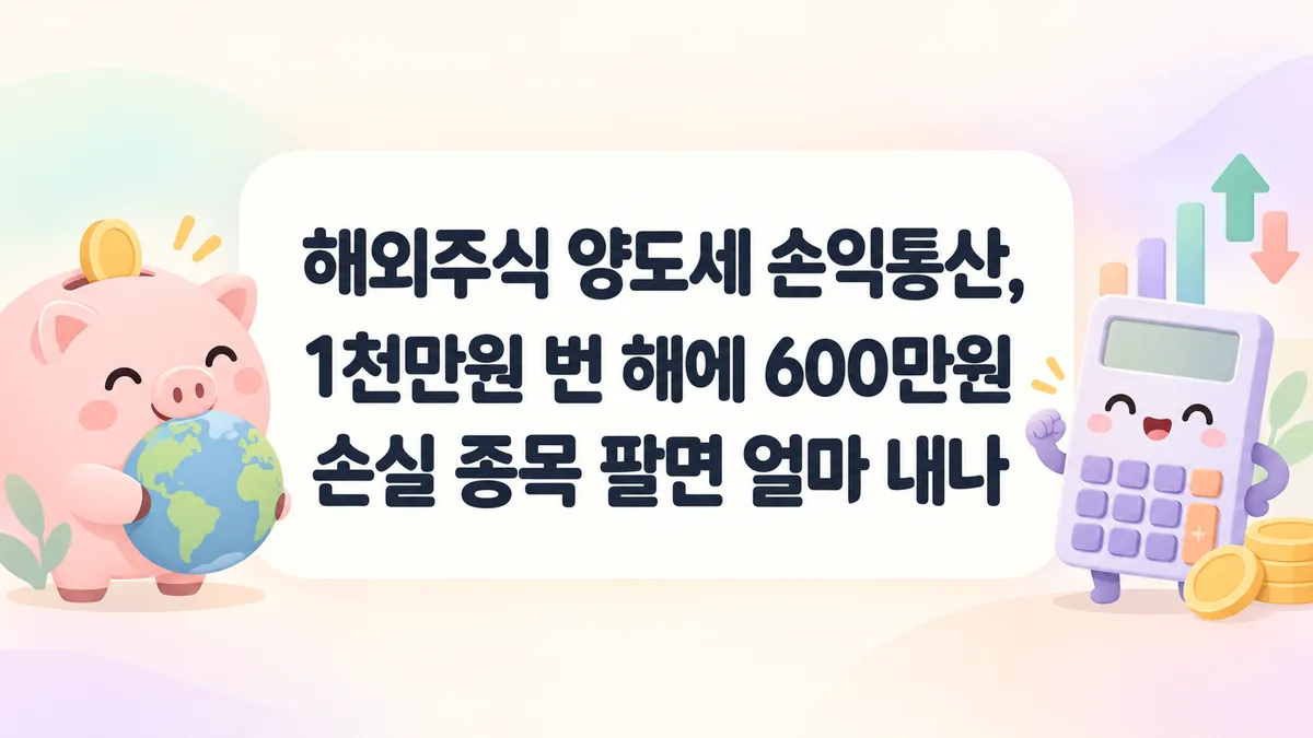 해외주식 양도세 손익통산으로 세금이 줄어드는 것을 계산기로 따져 보는 파스텔톤 일러스트